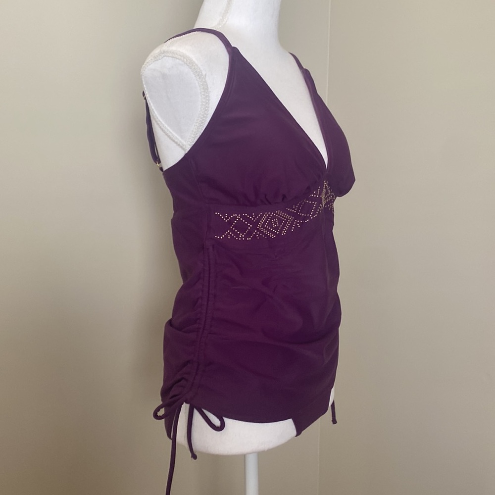 Purple Two-Piece Tankini with Adjustable Straps and Adjustable Ruching - Picture 3 of 12